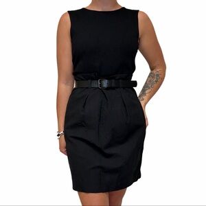 Theory Black Sleeveless Belted Dress